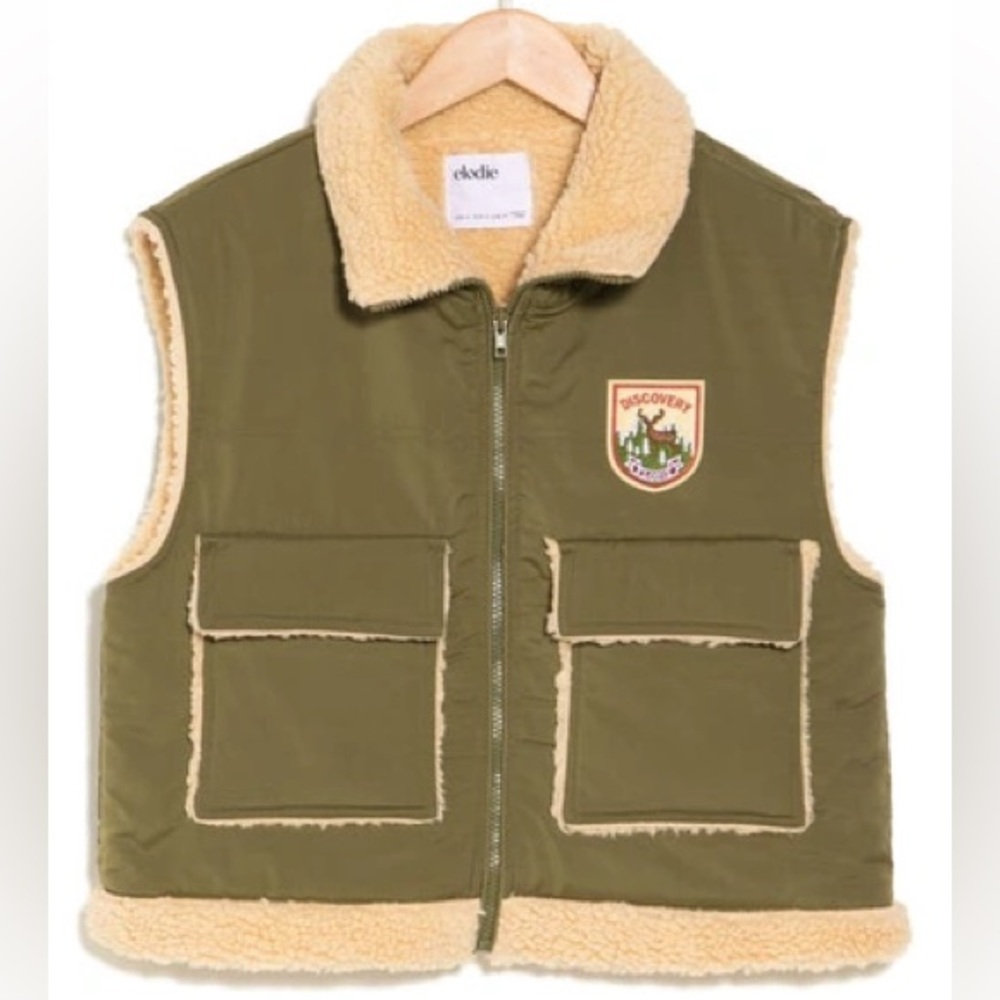Elodine discovery sleeveless green fuzzy jacket